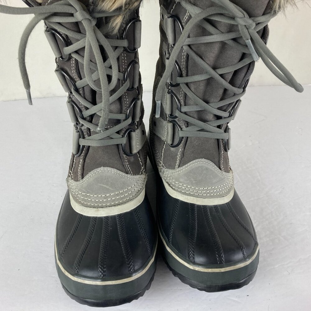 Sorel Joan of Arctic Womens Sz 9 Gray Suede Leather Tall Winter Boots Faux Fur - Picture 3 of 6